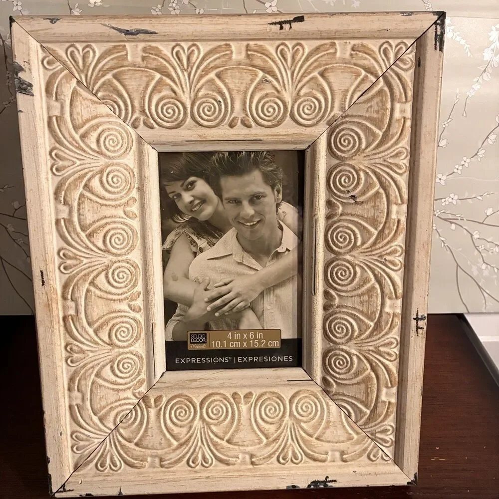 Distressed Farmhouse Picture Frame For 5”x7” Photo. On Table Style Measures 9x11